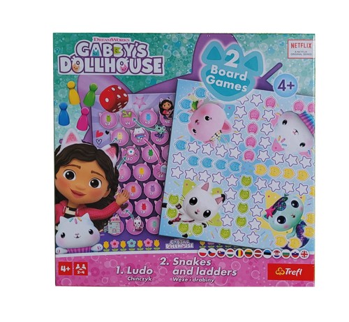 Trefl Koci Domek Gabi gry planszowe 2w1 Chińczyk ludo węże i drabiny 02590