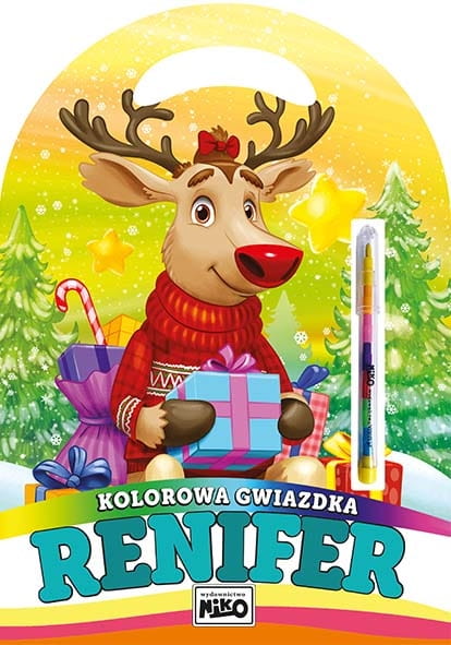 Kolorowanka Kolorowa Gwiazdka Renifer + kredka segmentowa